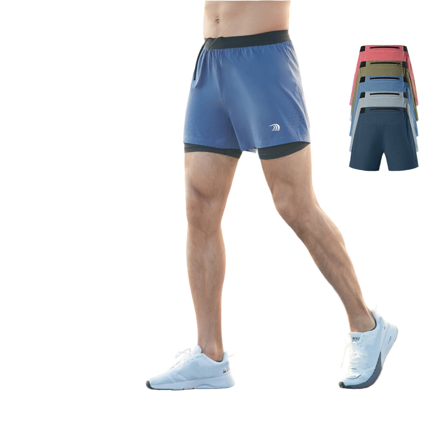Men's Faux Two - piece Drawstring Quick - drying Sports Shorts - Sidiou Group