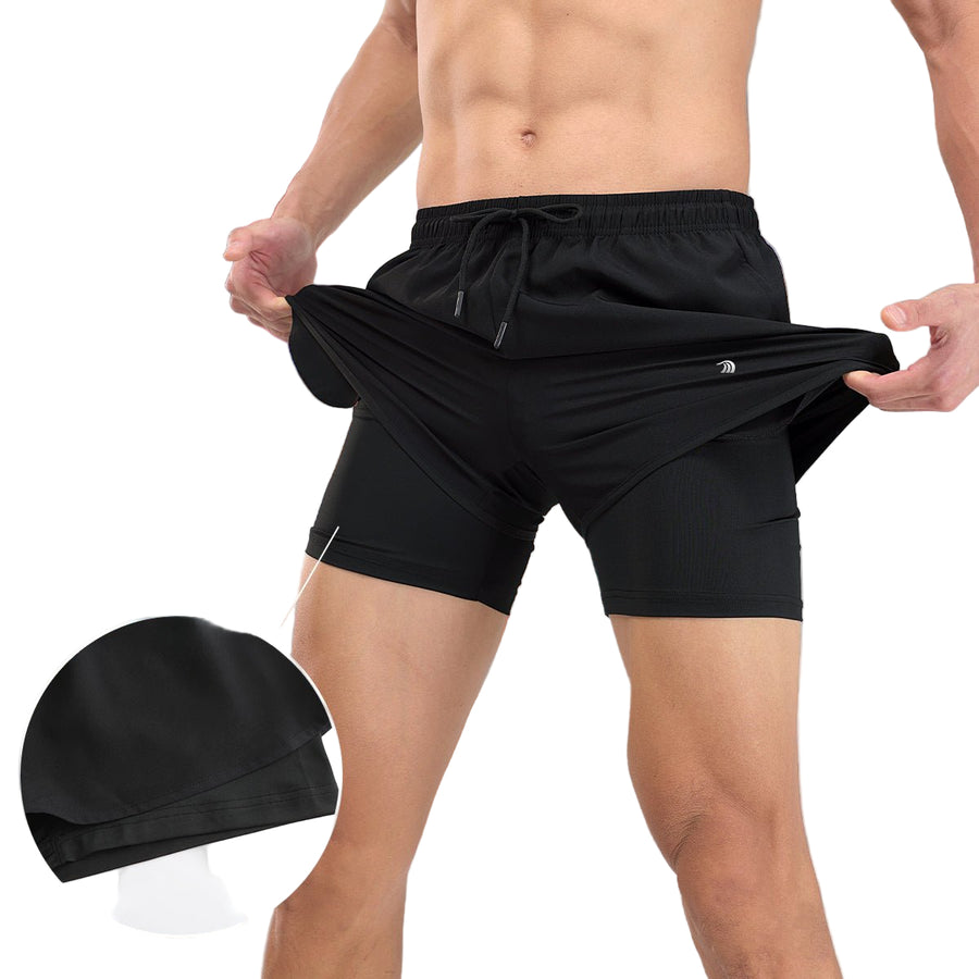 mens black Two Piece Athletic Shorts with compression under short