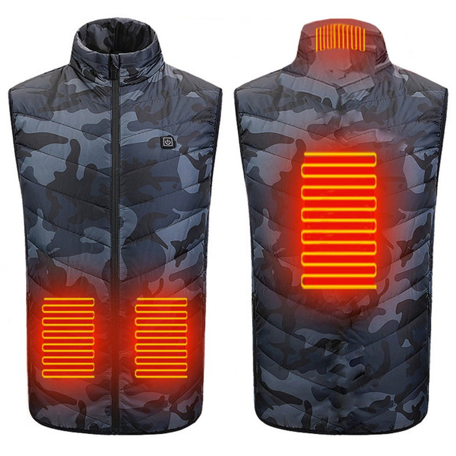 Mens camo Heated Down Vest with 4 heated areas