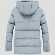 Men's Padded Down Cotton Heated Jacket back in gray with hood