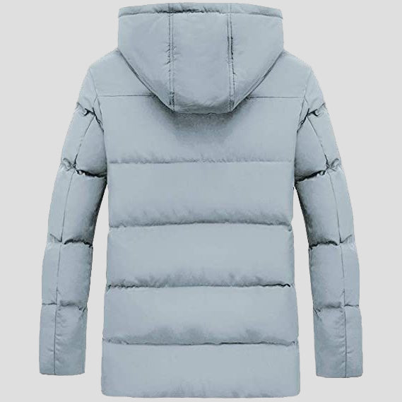Men's Padded Down Cotton Heated Jacket back in gray with hood