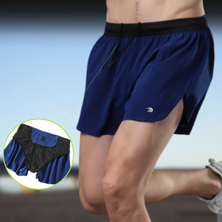 Mens Navy Running Gym Shorts with lining