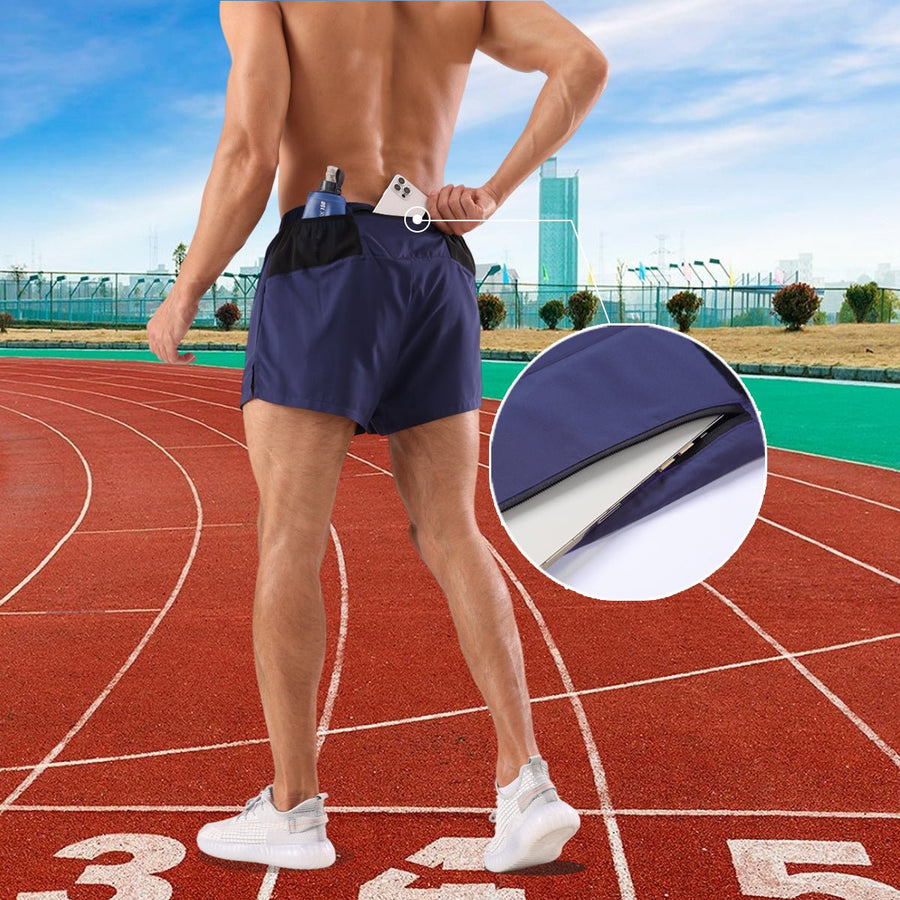 mens blue 5 Inch Quick Dry Training Shorts Pockets