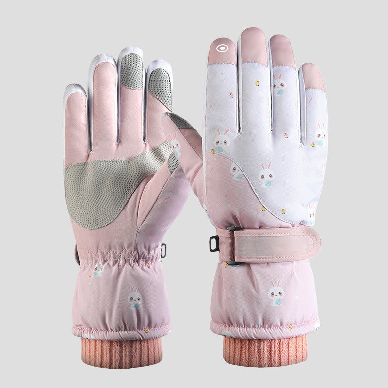 Pink bunny Fleece Ski Gloves