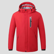 unisex red 8 area heated ski jacket with detachable hood and zip