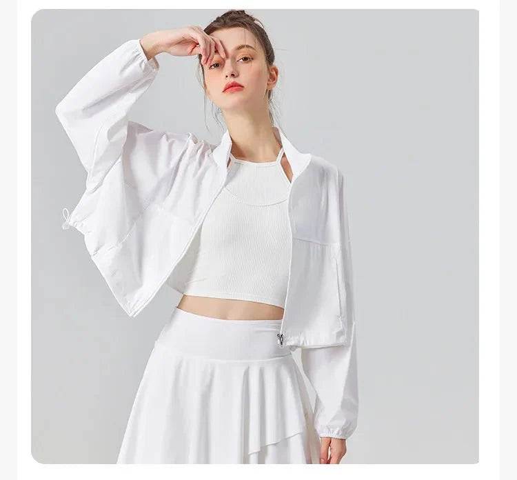 womens white UPF50+ Cropped Sport Jacket