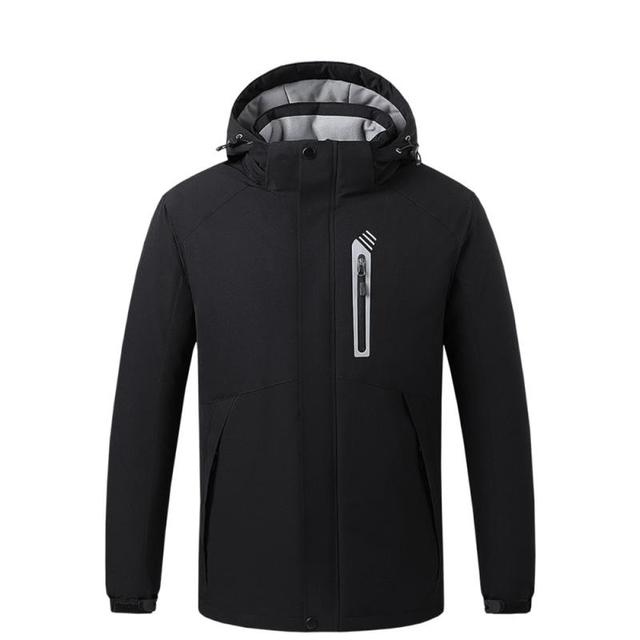unisex black 8 area heated ski jacket with detachable hood and zip