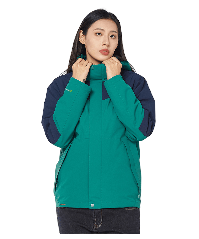 womens outdoor jacket in gray and navy blue