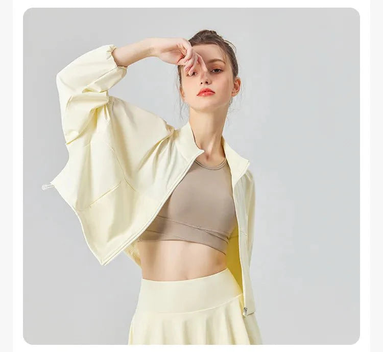 yellow Stand Collar UPF50+ Cropped Sport Jacket