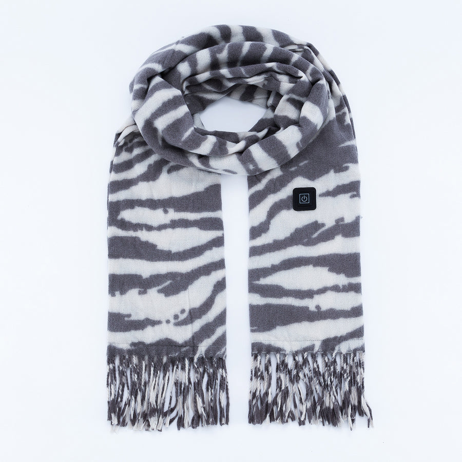 zebra pattern Long Heated Scarve with Fringes