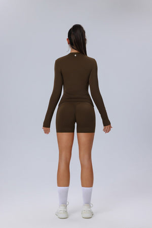 #brown Long Sleeve Yoga Top and shorts by Anniou with bum lift