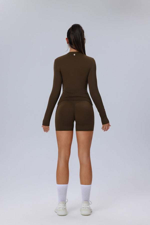 #brown Long Sleeve Yoga Top and shorts by Anniou with bum lift