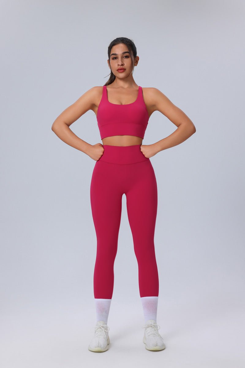 red pink sculpting yoga stretch Leggings with sports vest