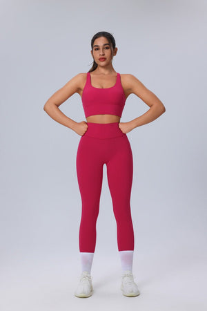 #pink sculpting yoga stretch Leggings with sports vest