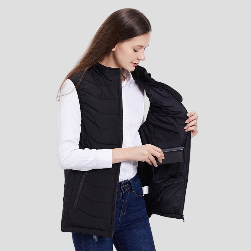 woman wearing an 11 Area Dual Control Heated Gilet body warmer
