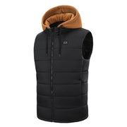 Mens coffee zip Hooded Heated Vest with drawstring 