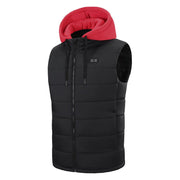 Mens red zip Hooded Heated Vest with drawstring 