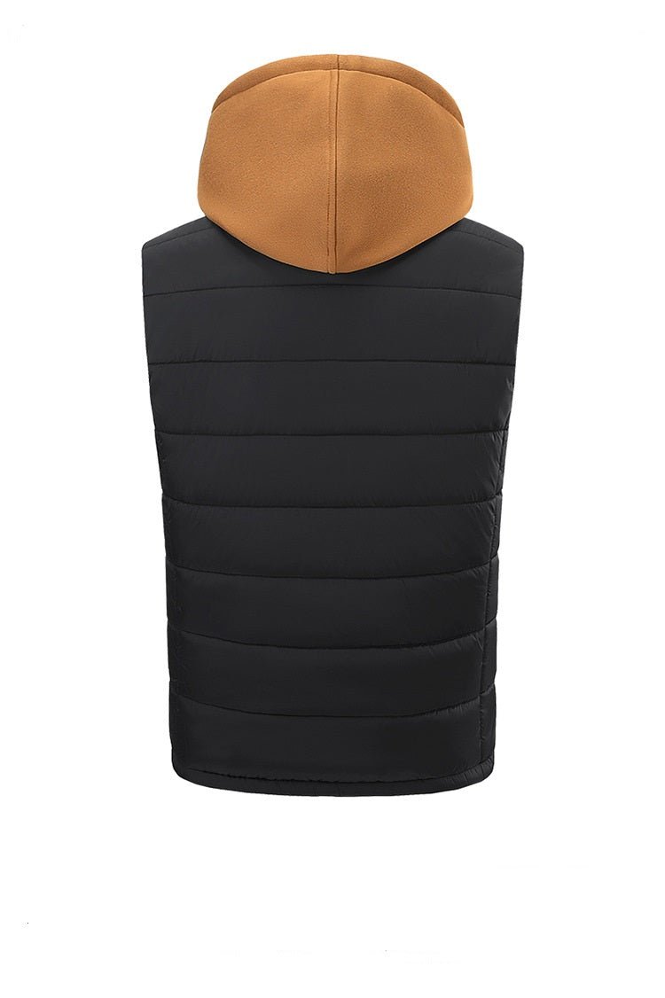 Mens back zip Hooded Heated Vest with drawstring 