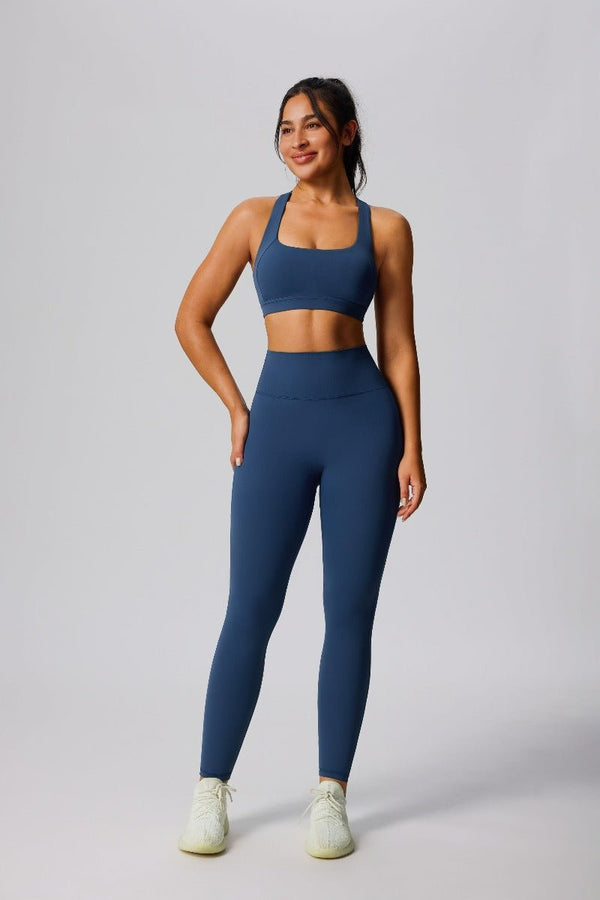 womens #navy blue high waist sports leggings and  sports bra 