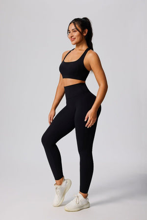 womens #black High Waist Sports Leggings and sports bra 