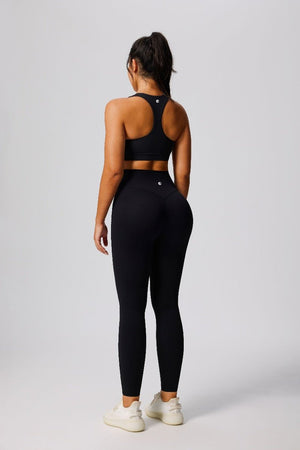 womens #black High Waist Sports Leggings and racerback sports bra by Anniou