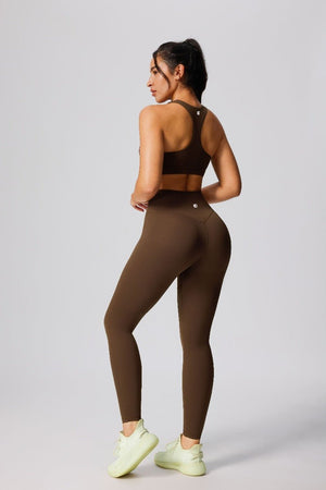 womens #brown High Waist Sports Leggings and racerback sports bra by Anniou