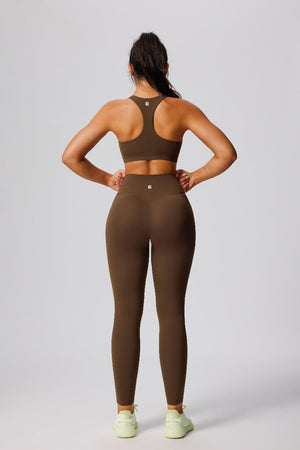 womens #brownHigh Waist Sports Leggings with butt lift and racerback sports bra 
