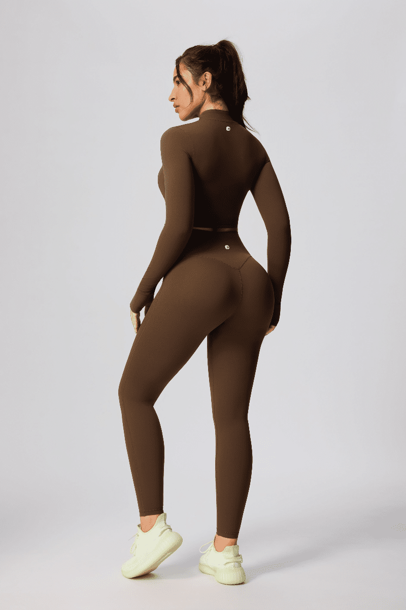 brown UPF50+ Zip-up Yoga Jacket and high waist leggings bum lift 