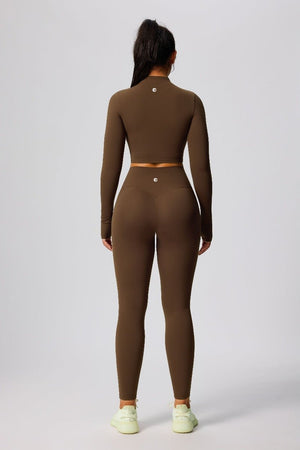 womens #brown High Waist Sports Leggings and yoga jacket by Anniou