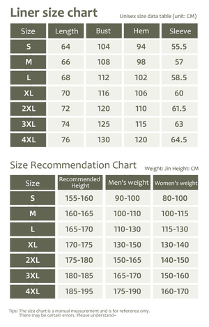 Men and Women's 3-in-1 Removable Shell Jacket sizing