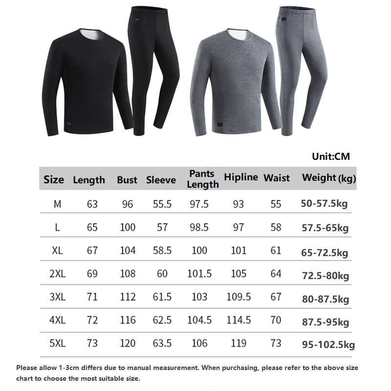  30 Area Heated Long Johns Size Guide