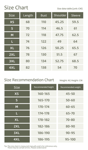 3 in 1 Goose Down Hooded Jacket size guide