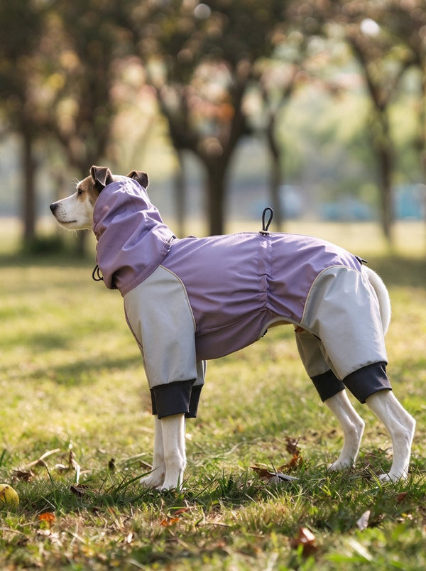 #purple 4-Legged Hooded Dog Raincoat
