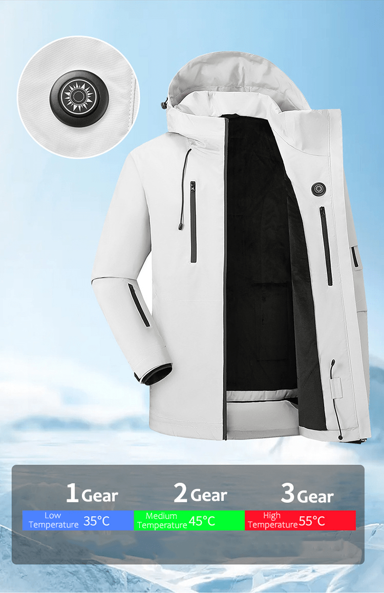 5 Area Hooded Heated Outdoor Jacket white