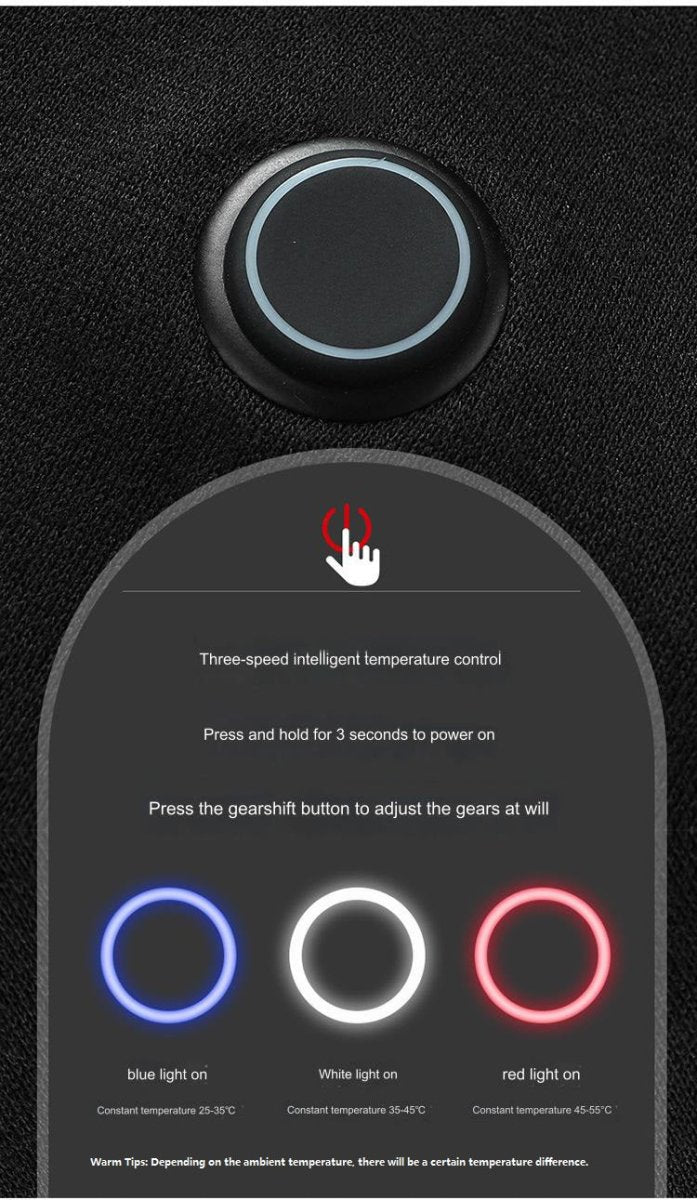 5 Area Heated Pullover Hoodie heat settings