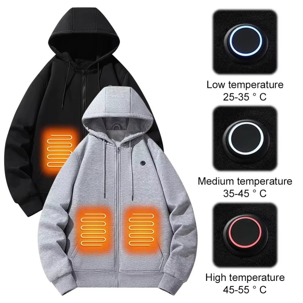 5 Area Heated Pullover Hoodie heat settings