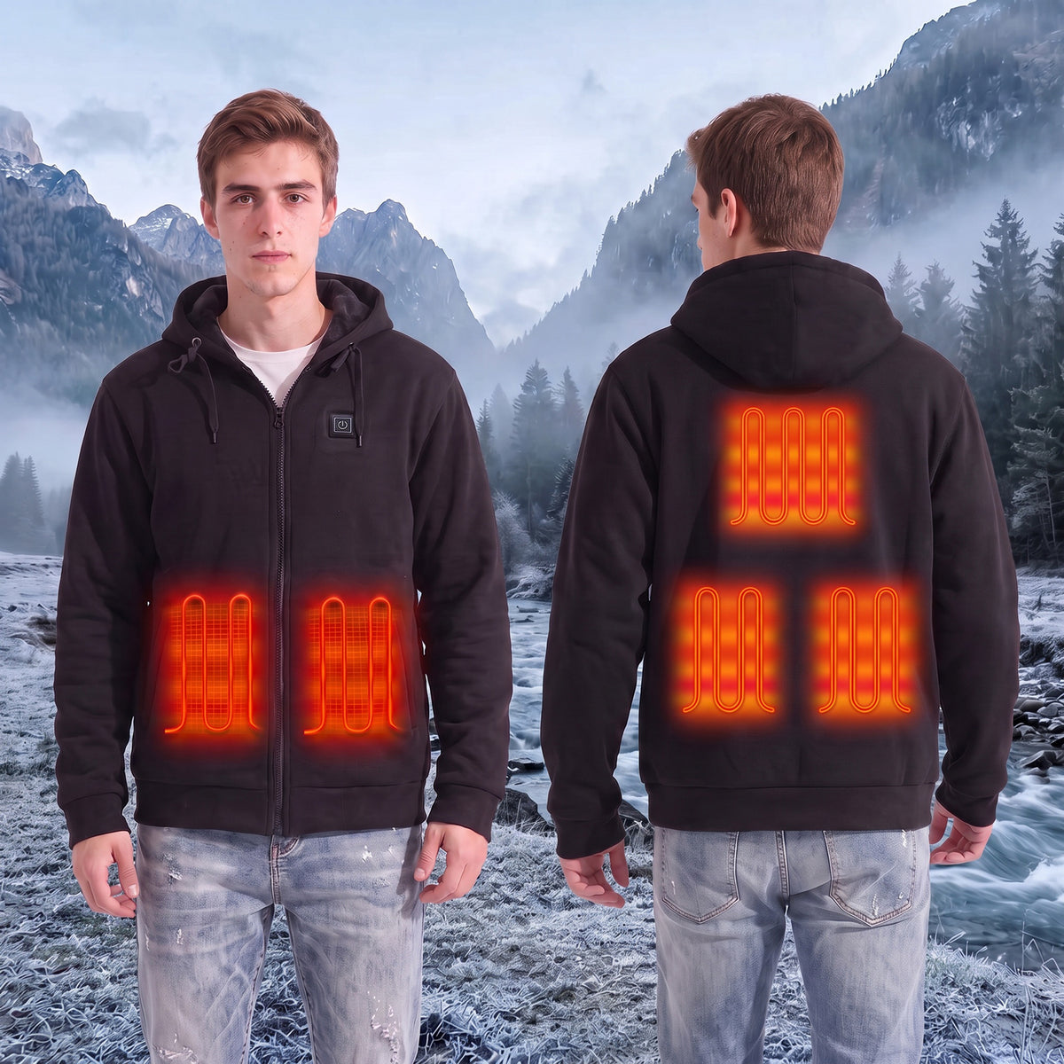 5 area Mens Heated Zip Up Hoodie