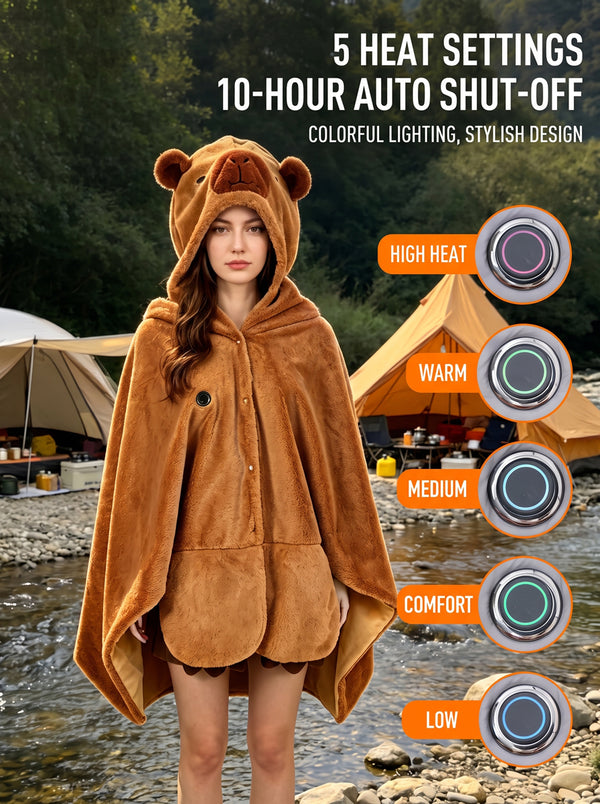 5 heat settings #Brown Capybara Wearable Heated Shawl