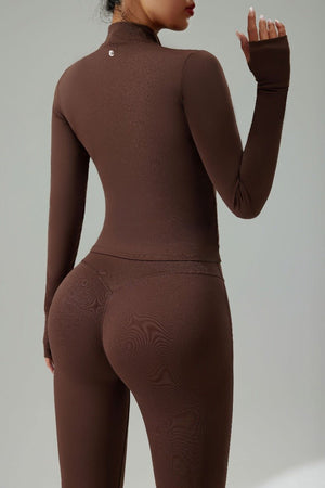 #brown zip up UPF 50+ Slim Fit Sports Jacket and bum lift leggings