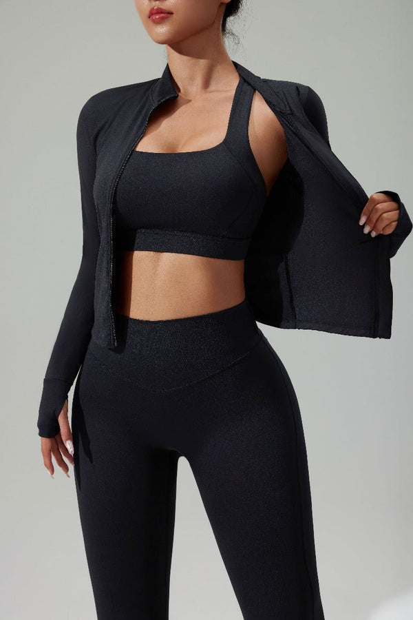 #black zip up UPF 50+ Slim Fit Sports Jacket and sports bra