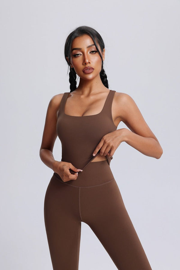 #brown Wide Strap sports Bra and leggings