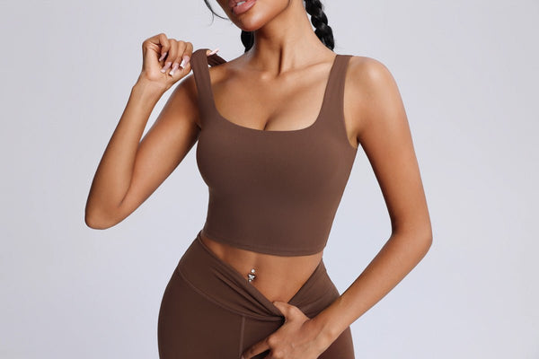 #brown Wide Strap High-Support Bra 