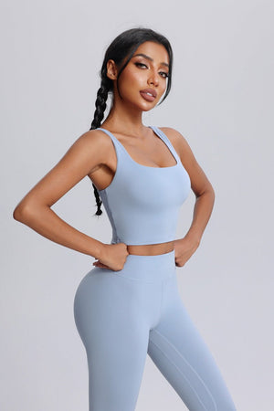 #blue Wide Strap High-Support Yoga Bra and leggings