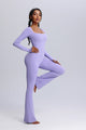 Square Neck Long Sleeve Flared Yoga Jumpsuit