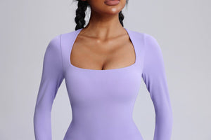 purple Square Neck Flared Yoga top