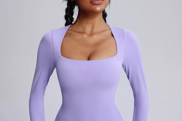 purple Square Neck Flared Yoga top