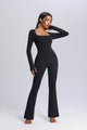 Square Neck Long Sleeve Flared Yoga Jumpsuit