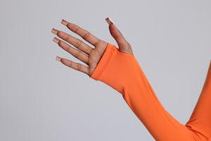 #Orange long-sleeve shirt cuff and thumbhole