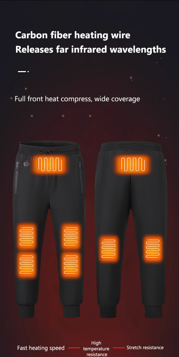 mens black Waterproof Heated Pants carbon fibre heating