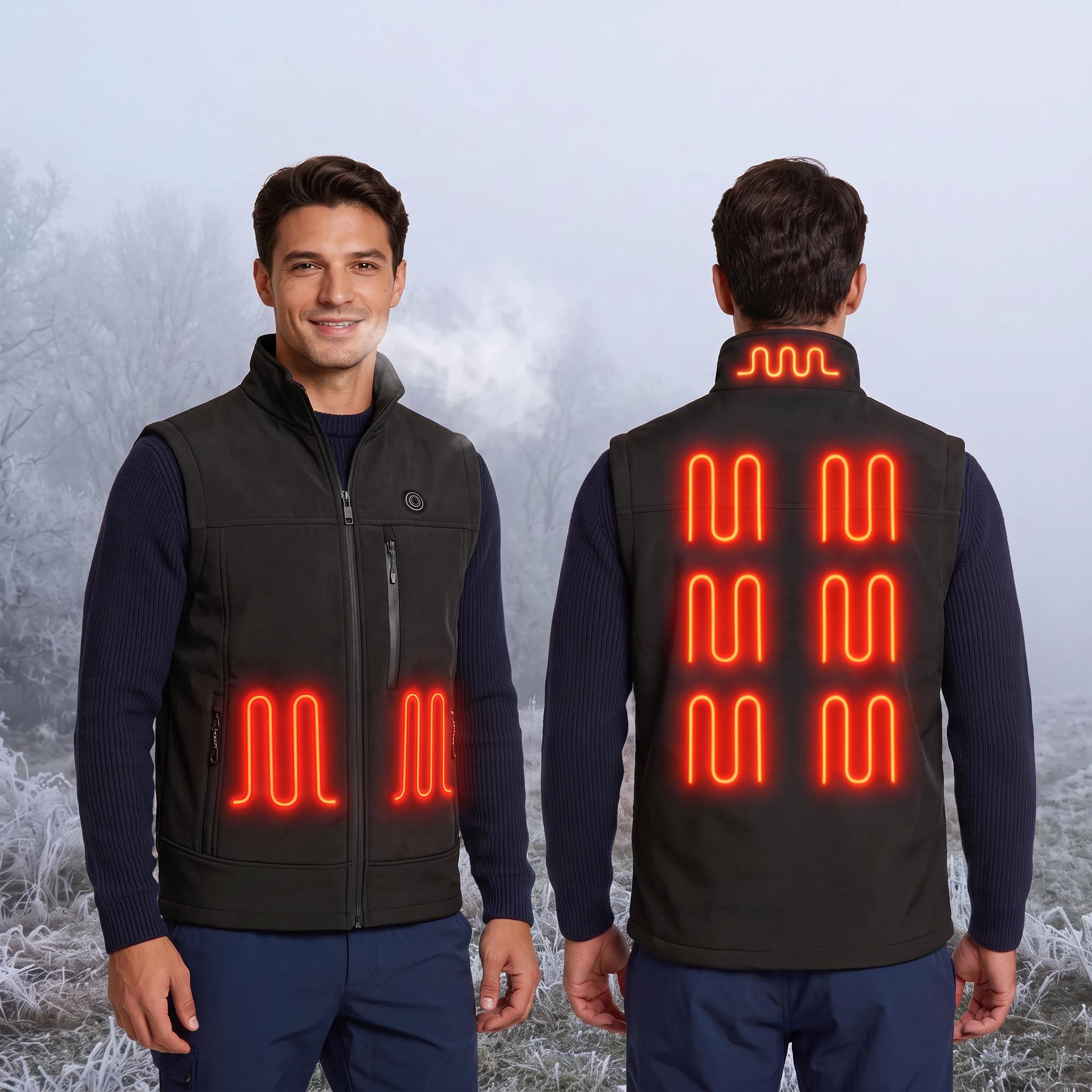 9 heating areas Men's Soft-shell Heated Vest